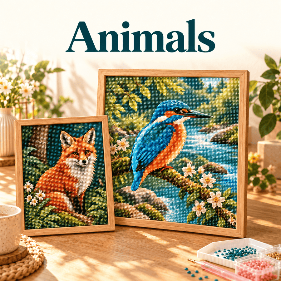 Illustration of various happy animals including a panda, toucan, sloth, lemur, and red panda in a vibrant jungle setting