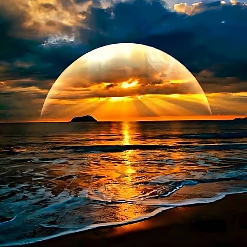 Stunning sunset over the ocean with dramatic clouds and vibrant reflections on the water.