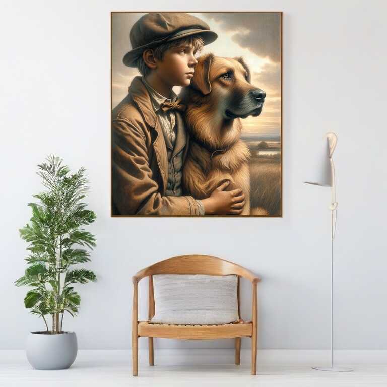 Boy with dog, friends — Diamond Painting Kit, product view 2