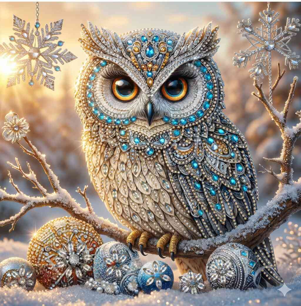The Crystal Owl — Diamond Painting Kit design