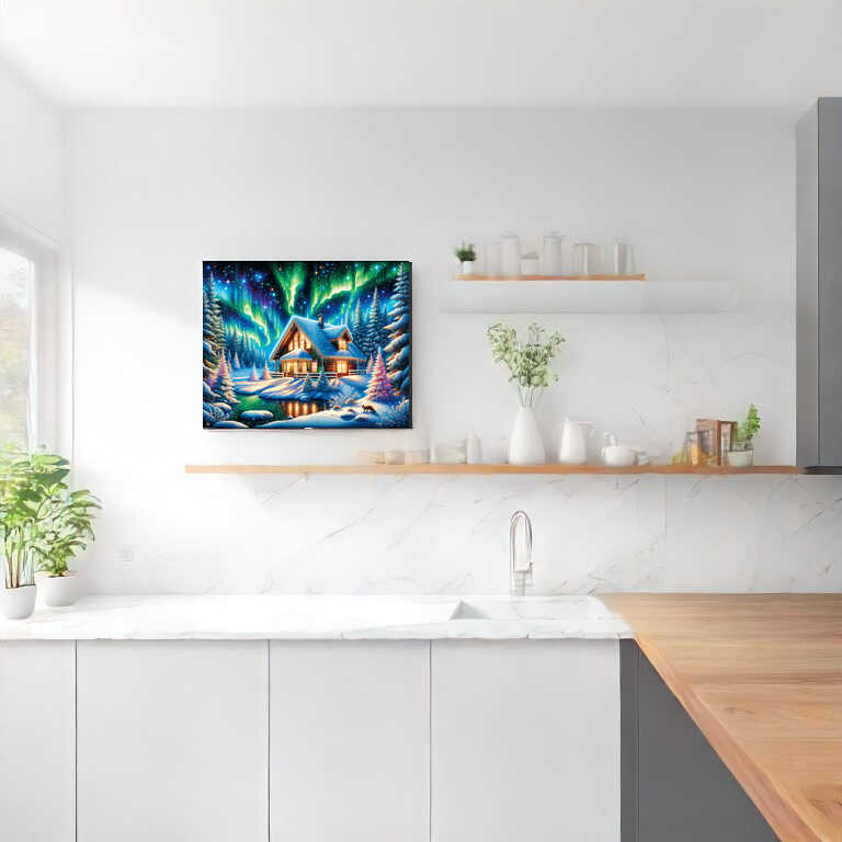 Winter House beneath the Aurora — Diamond Painting Kit, product view 2