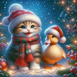Cat with Christmas Duck — Diamond Painting Kit design