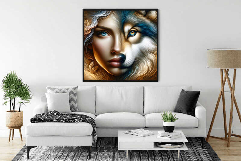 Woman and wolf face — Diamond Painting Kit, product view 2
