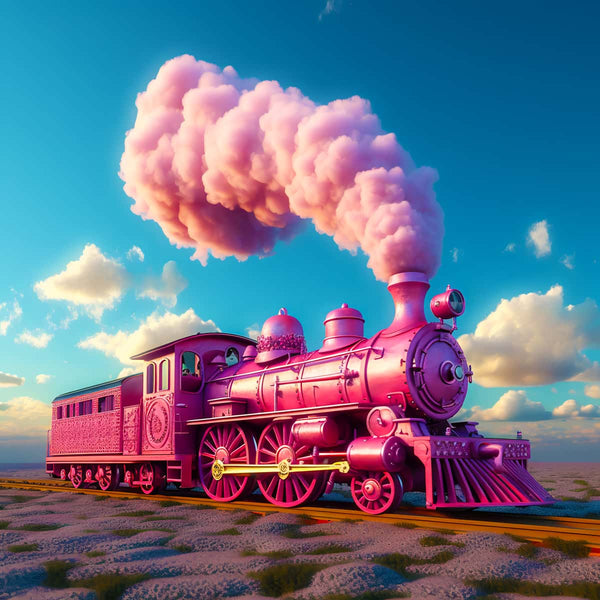 Pink fantasy train on the road — Diamond Painting Kit design