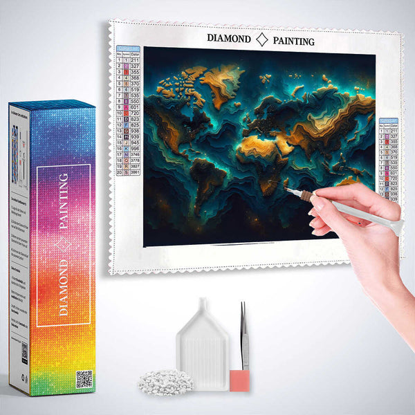 World Map in Teal — Diamond Painting Kit, product view 3
