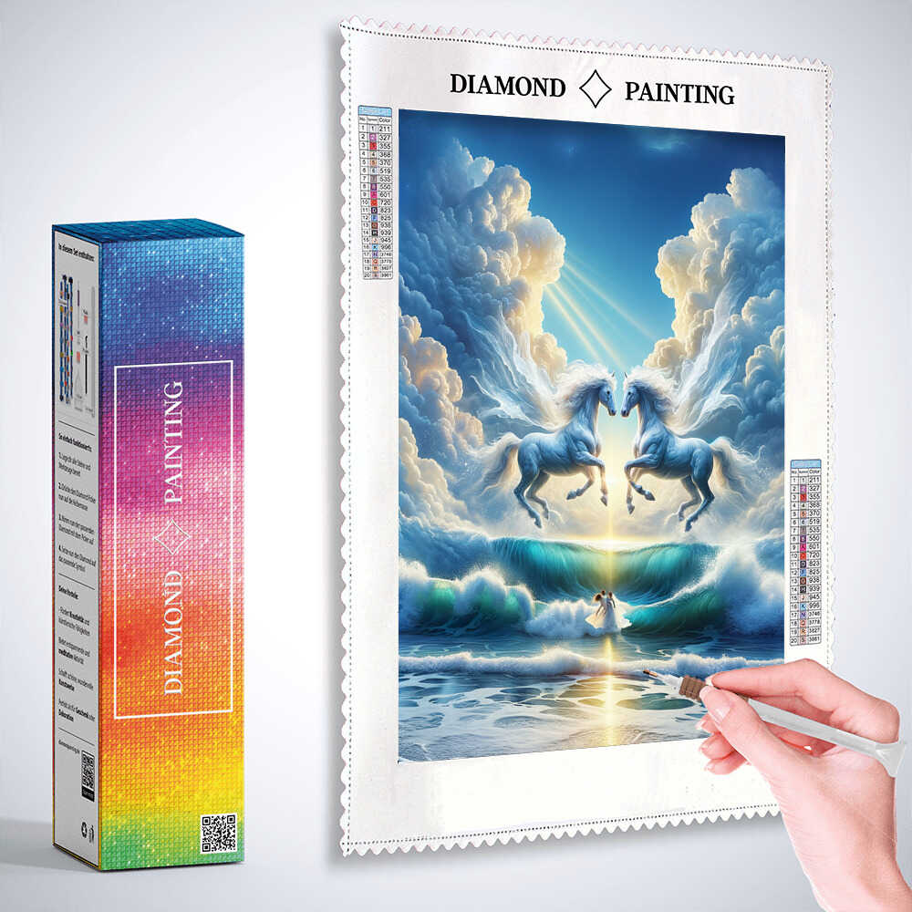 White horses and clouds — Diamond Painting Kit, product view 3