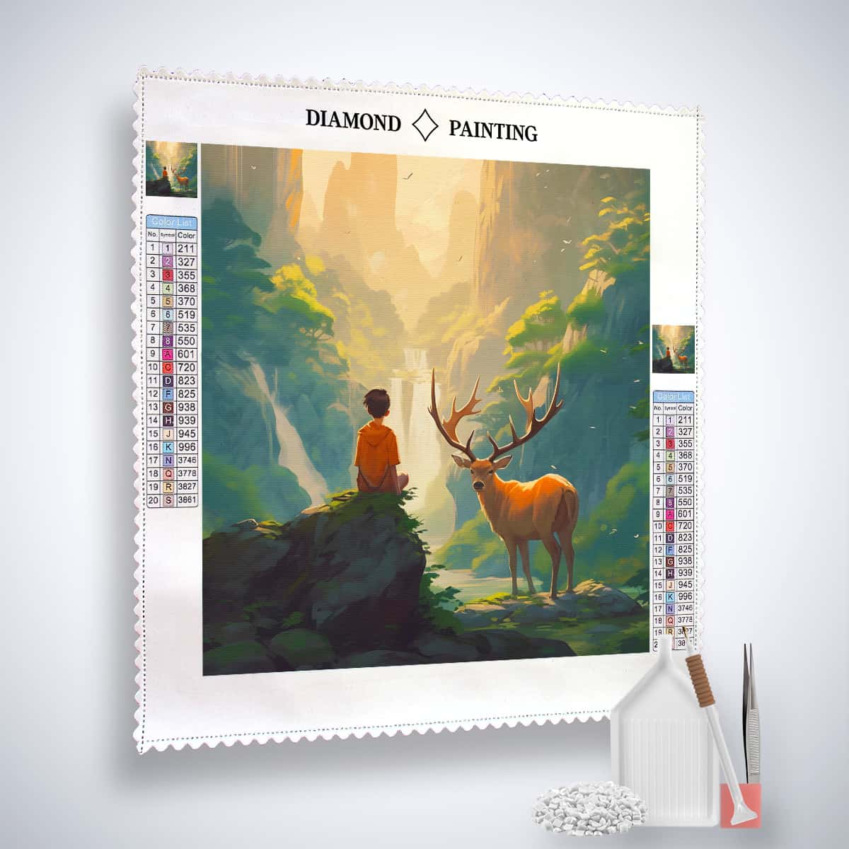 Boy with deer in the forest — Diamond Painting Kit, product view 2