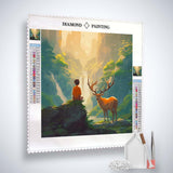 Boy with deer in the forest — Diamond Painting Kit, product view 2