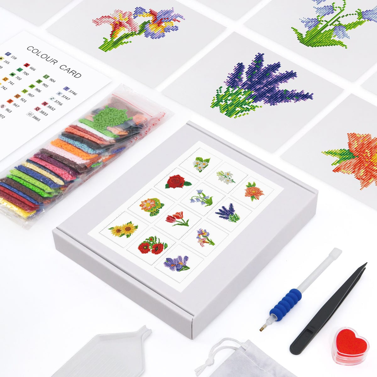 Colorful Blossoms, Set of 12 — Mini Diamond Painting Set, product view 2