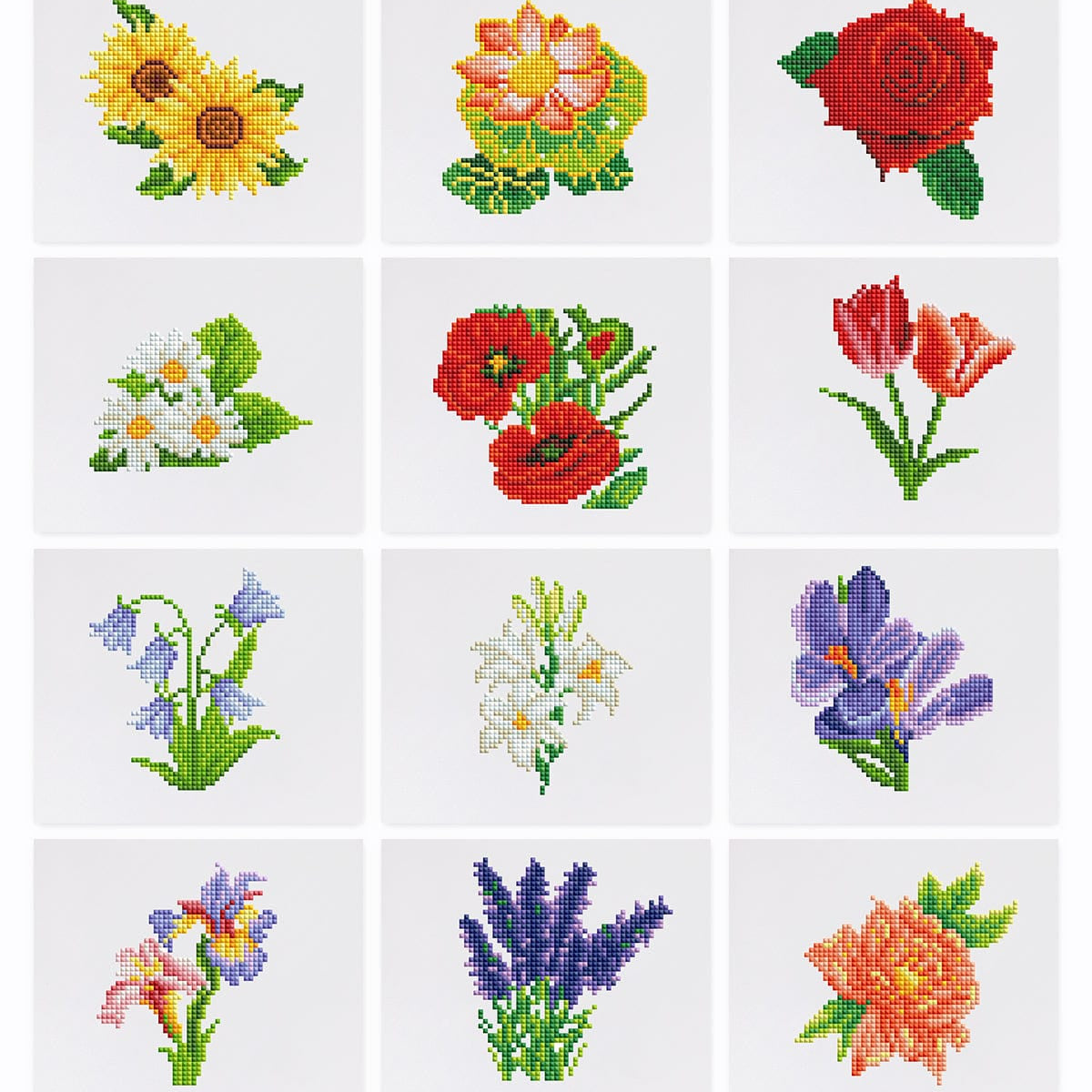 Colorful Blossoms, Set of 12 — Mini Diamond Painting Set design