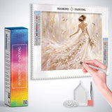 Woman with white dress, butterflies and flowers — Diamond Painting Kit, product view 3