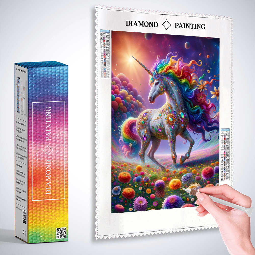 Rainbow unicorn with jewelry — Diamond Painting Kit, product view 3