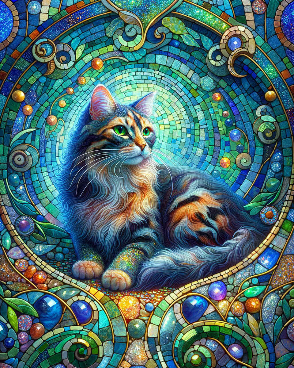 Cat mosaic, spotted cat — Diamond Painting Kit design
