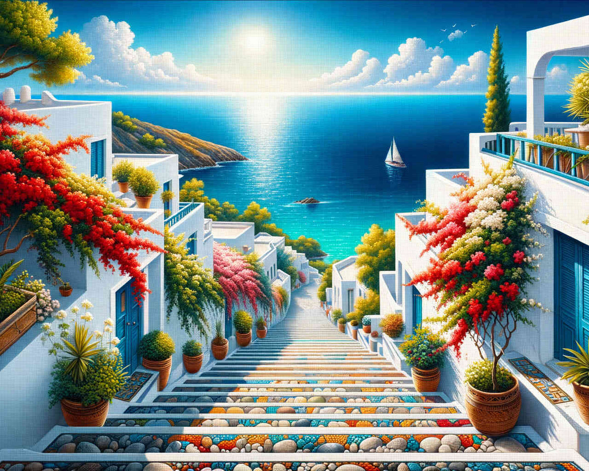 The Greek Stairway — Diamond Painting Kit design