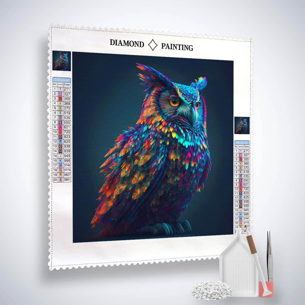 Proud owl at night — AB Diamond Painting Kit, product view 2