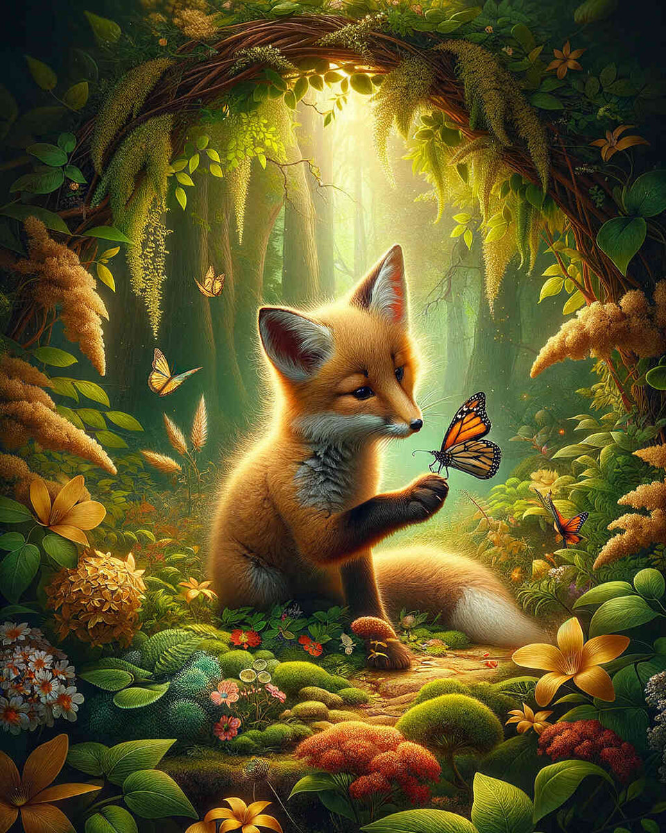 Friendship fox and butterfly — Diamond Painting Kit design