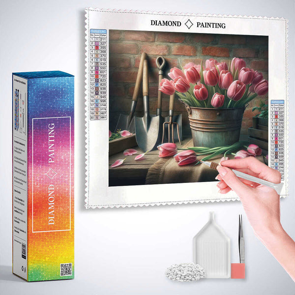 Pink bouquet of tulips in a bucket — Diamond Painting Kit, product view 3