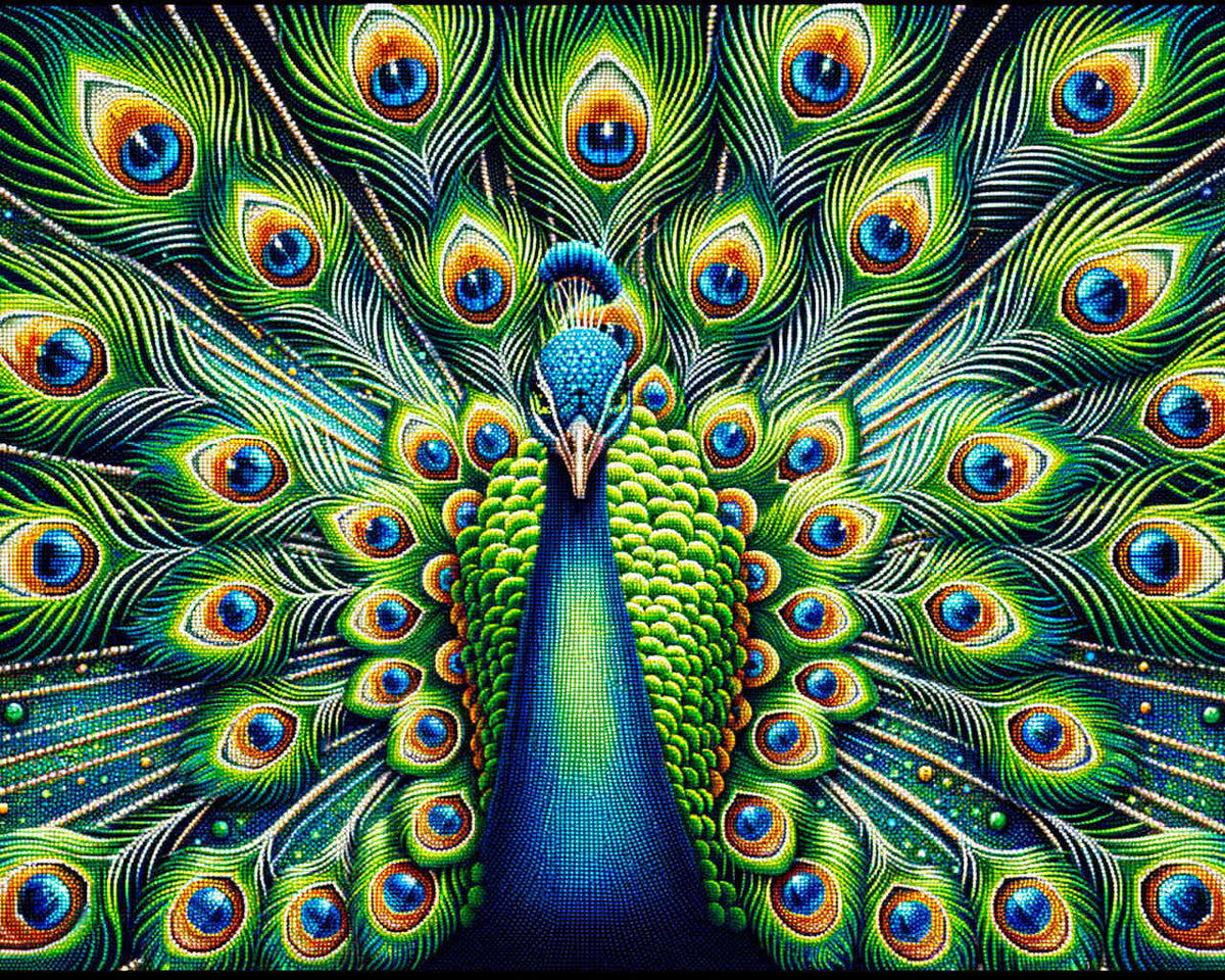 Peacock in Green and Blue — Diamond Painting Kit design