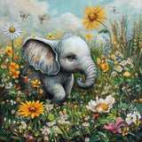 Baby Elephant in Spring Flowers — Diamond Painting Kit design