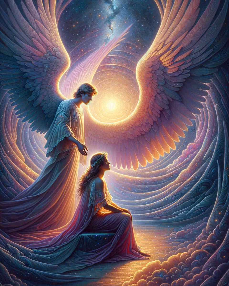 Woman with guardian angel — Diamond Painting Kit design
