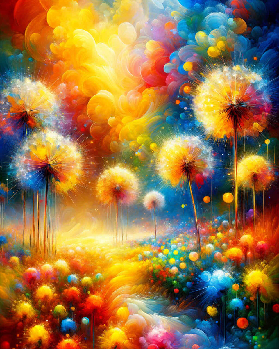 Abstract dandelions, colorful — Diamond Painting Kit design