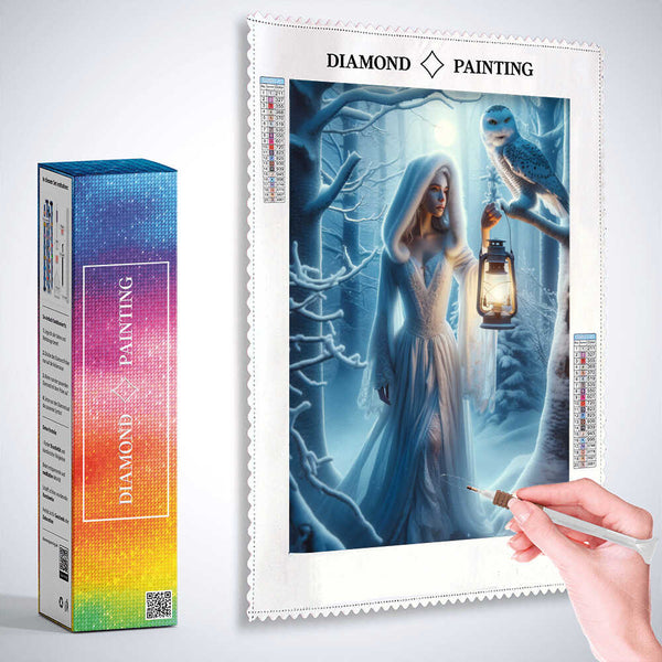 Woman with Lantern Snowy Owl — Diamond Painting Kit, product view 3