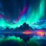 Northern lights with glowing city — AB Diamond Painting Kit design