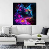 Black Cat in Neon Flowers — Diamond Painting Kit, product view 2