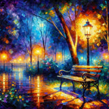 Play of lights with bench — AB Diamond Painting Kit design