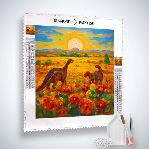 Dinosaur on flower field — AB Diamond Painting Kit, product view 2