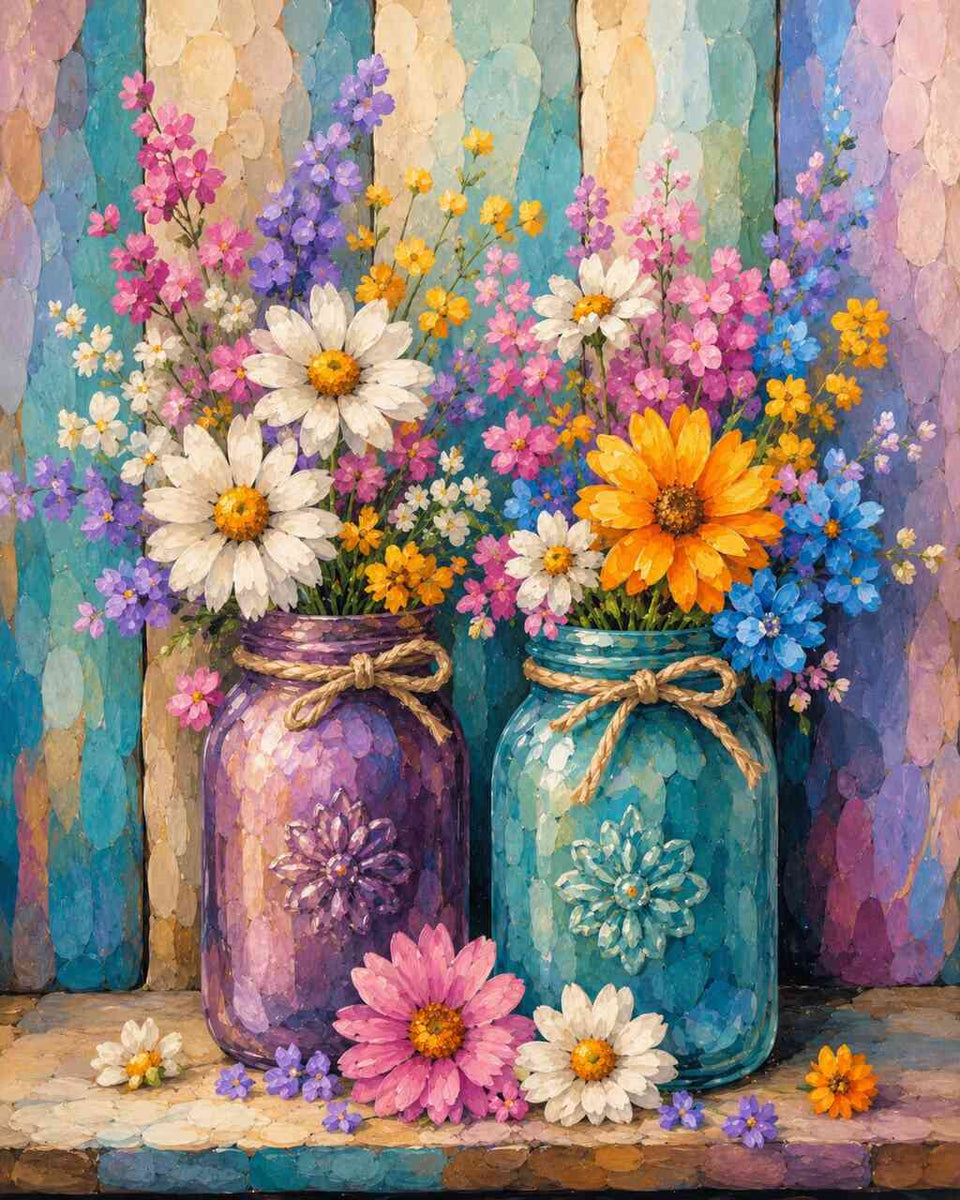 Colorful Flowers in Glass Vases — Diamond Painting Kit design