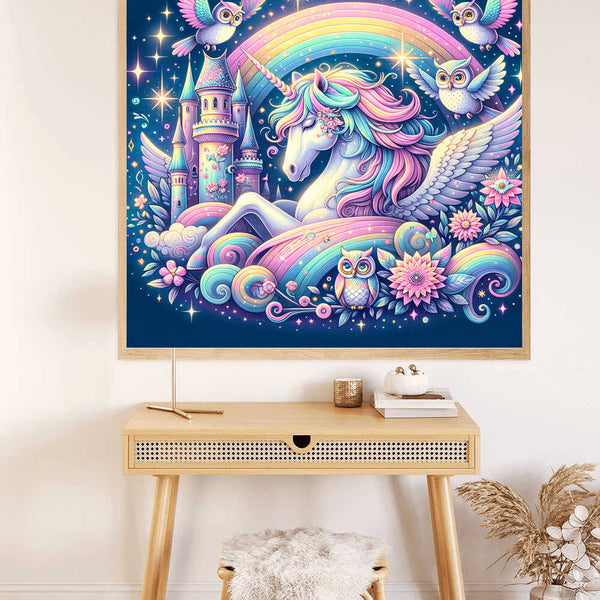 Unicorn with owl tower — Diamond Painting Kit, product view 2