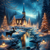 Church in Winter, Elks — Diamond Painting Kit design