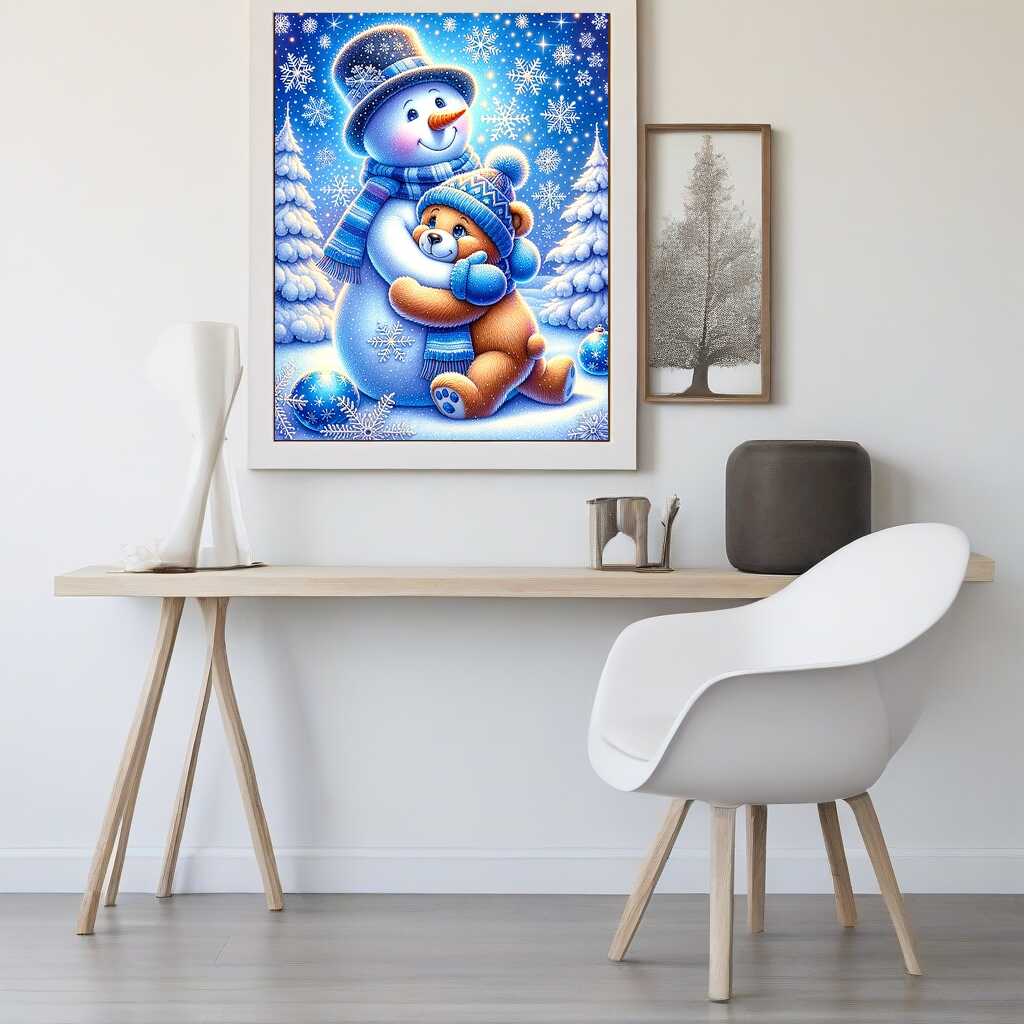 Snowman and bear, friends — Diamond Painting Kit, product view 2
