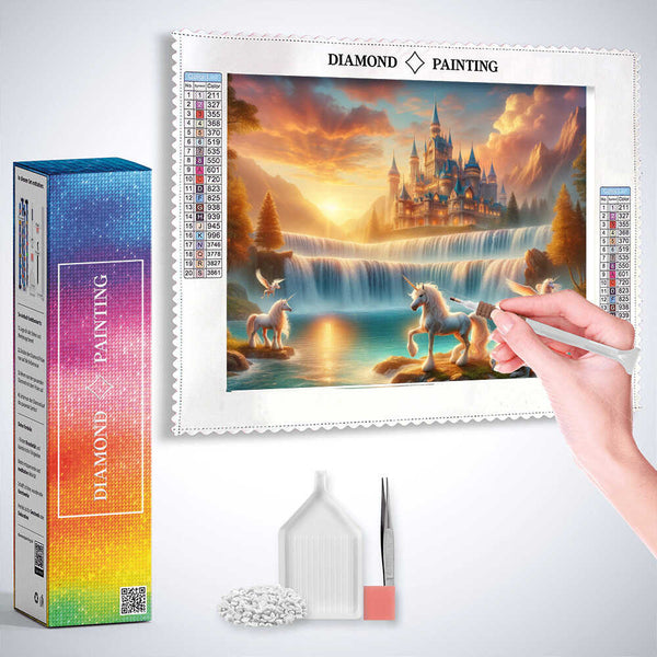 Unicorn Family at the Waterfall — Diamond Painting Kit, product view 3