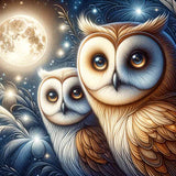 Owl couple on branch in full moon — Diamond Painting Kit design