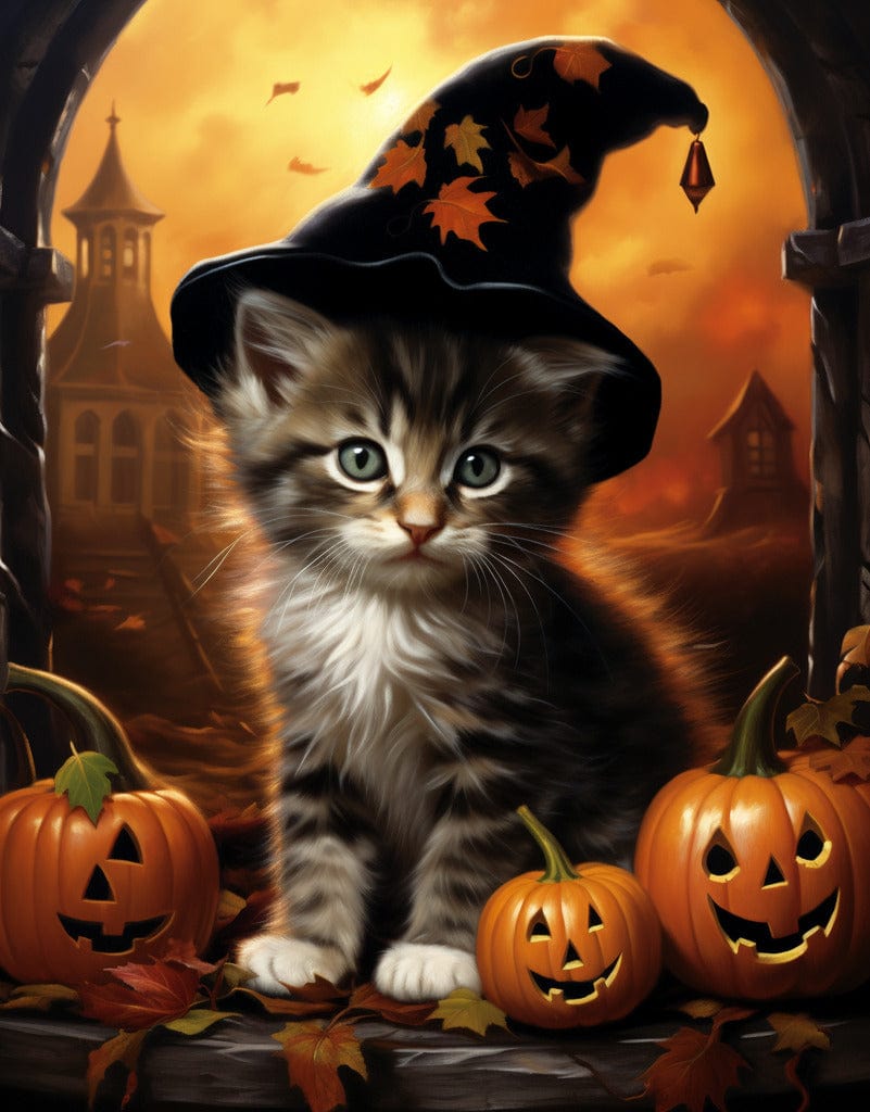 Kitten with hat, Halloween — Diamond Painting Kit design