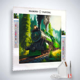 Green train in the forest — Diamond Painting Kit, product view 2