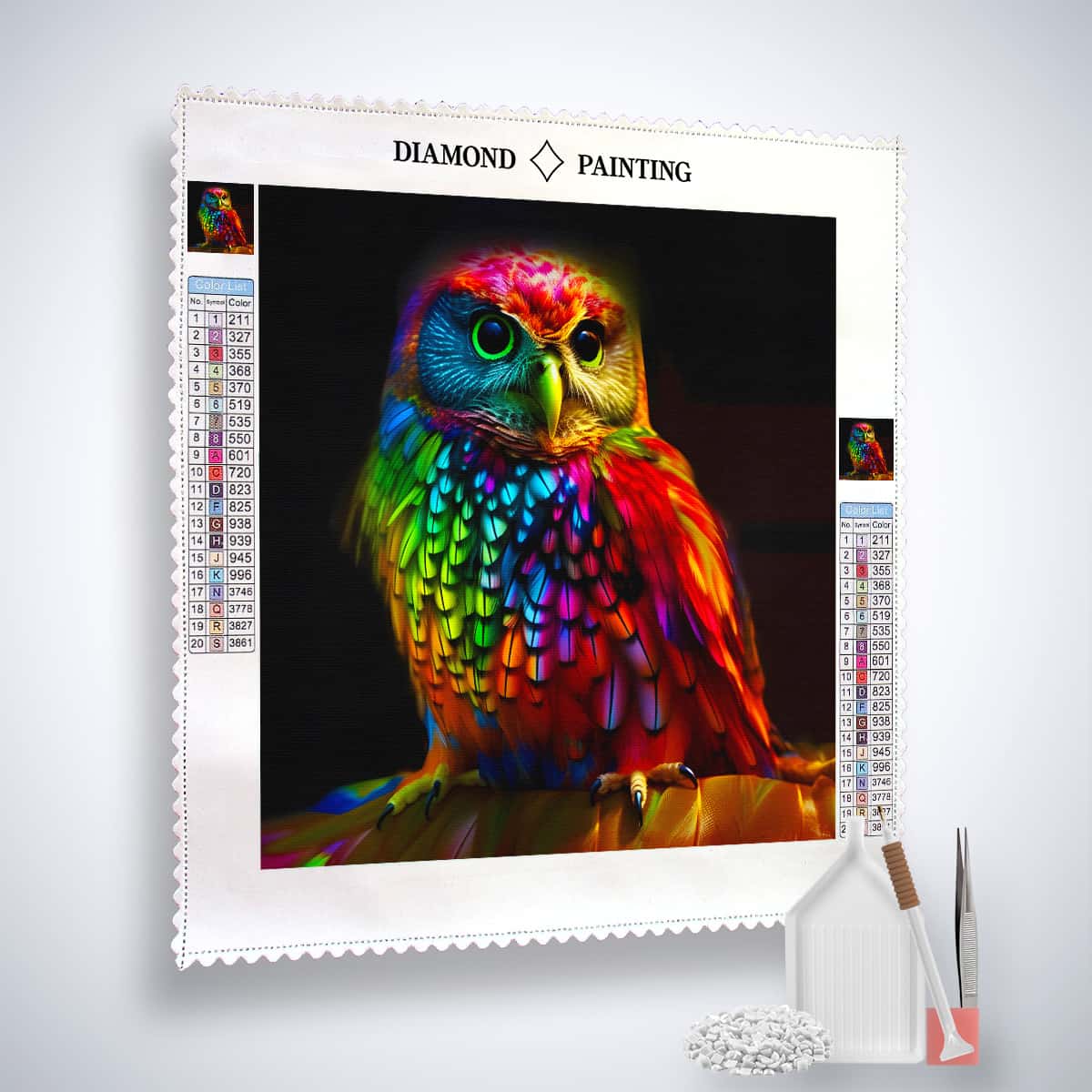 Owl frontal at night — AB Diamond Painting Kit, product view 2