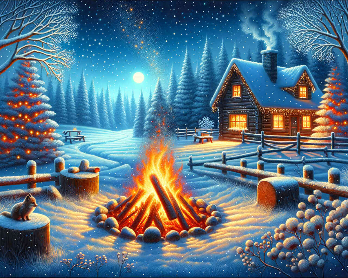Winter Campfire — Diamond Painting Kit design
