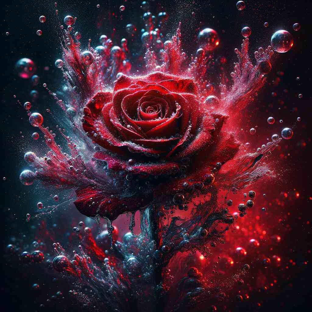 Red rose surrounded by water — Diamond Painting Kit design