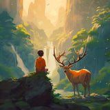 Boy with deer in the forest — Diamond Painting Kit design