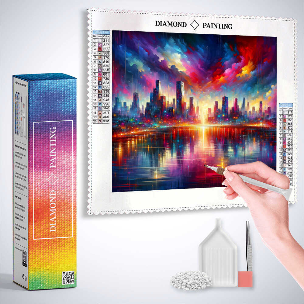 Abstract city, skyline — AB Diamond Painting Kit, product view 3