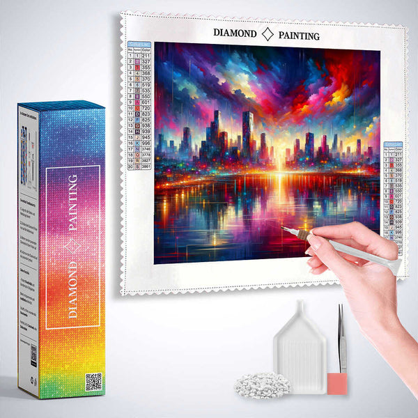 Abstract city, skyline — AB Diamond Painting Kit, product view 3