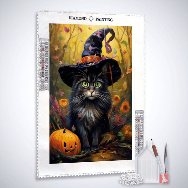 Cat Witch with Pumpkin — Diamond Painting Kit, product view 2