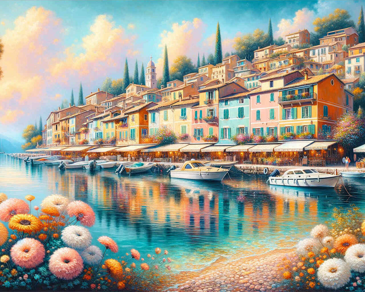Mediterranean Harbor Town — Diamond Painting Kit design