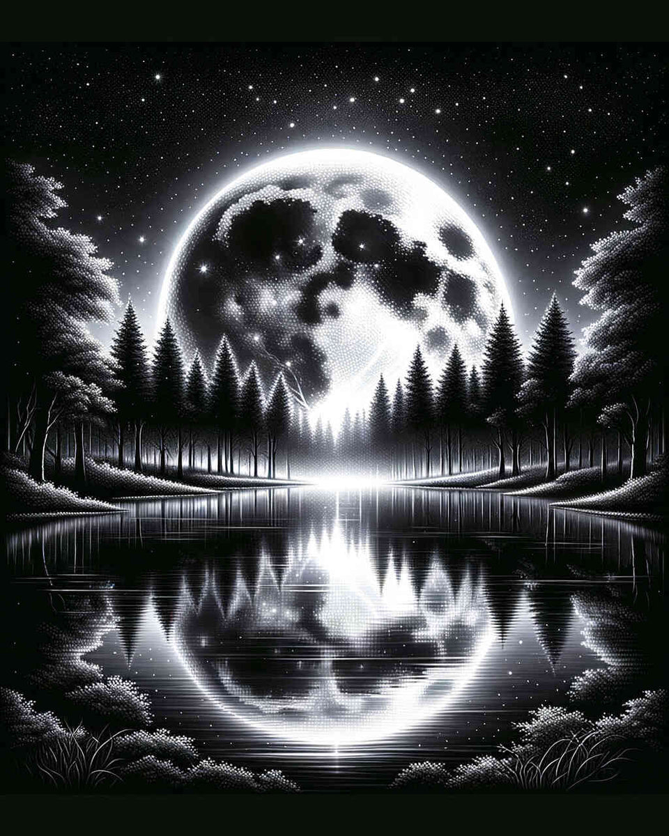Black and white moon reflection — Diamond Painting Kit design