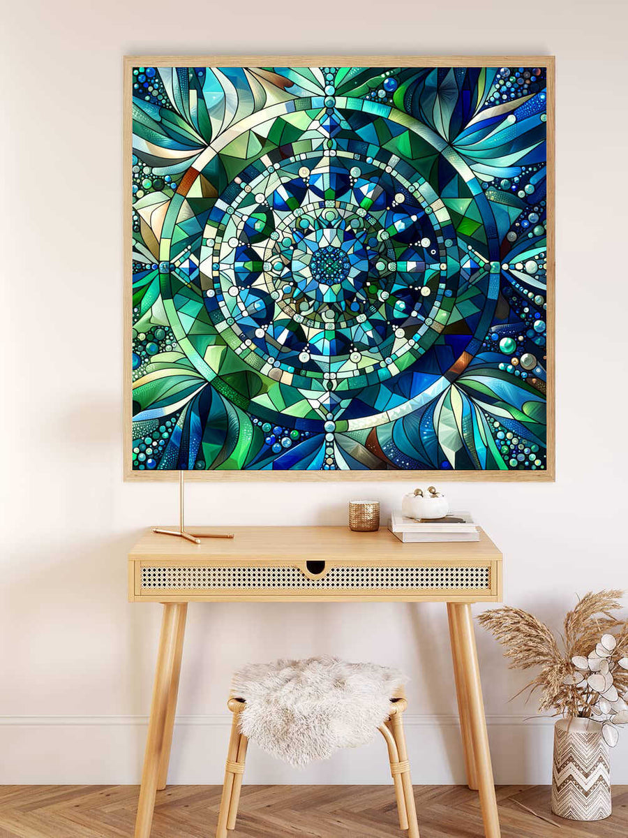 Mandala in green and blue — Diamond Painting Kit, product view 2