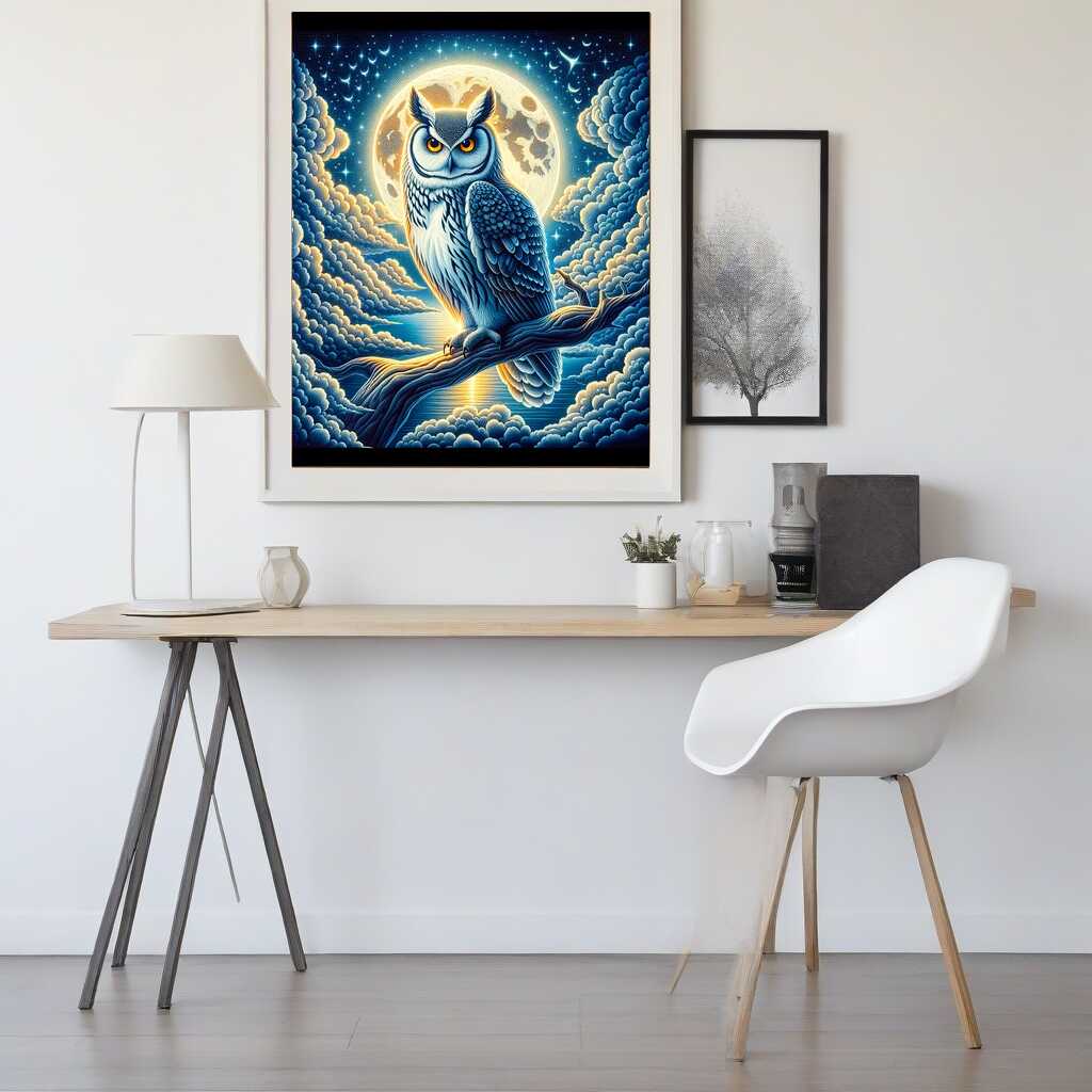Owl in cloud moonlight — Diamond Painting Kit, product view 2