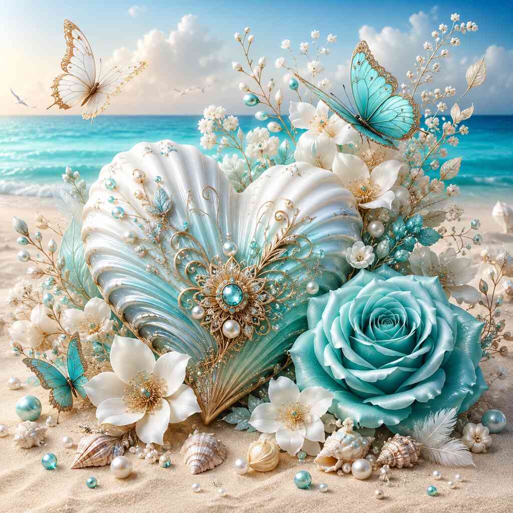 Pearlescent Heart by the Sea — Diamond Painting Kit design